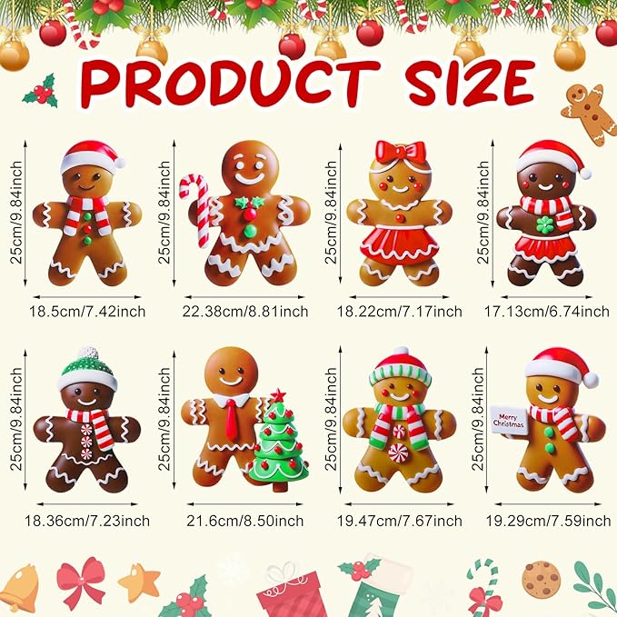 8 Pcs Christmas Gingerbread Man Yard Signs with Stakes Outdoor 3D Gingerbread House Decoration Xmas Yard Stakes Lawn Signs for Christmas Holiday Pathway Garden Patio Party Favors(Classic)