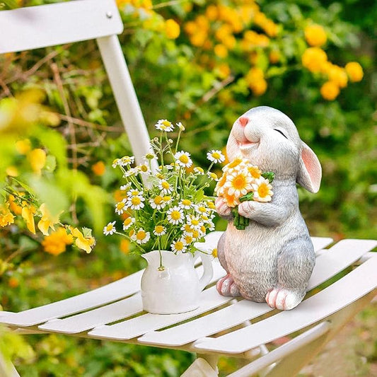 Solar Rabbit Garden Statues Outdoor Easter Bunny Decor Resin Rabbit Figurine Holding Sunflower with LED Lights for Proch Patio Lawn Yard Christmas Birthday Gardening Gifts for Mom Women
