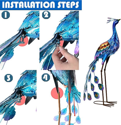 Kircust Peacock Garden Statue and Sculpture, Metal Peacock Yard Art Decor, Standing Bird Outdoor Sculptures for Patio Backyard Lawn Home Decoration