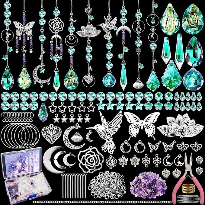 10 Sets DIY Suncatchers 420pcs Sun Catchers Making Supplies Kit Crafts for Adults Hanging Prism Sun Catcher with Crystals for Indoor Window Home Wedding Garden Spring Decor (Hummingbird)
