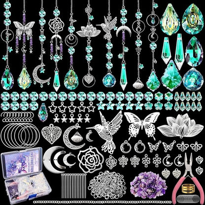 10 Sets DIY Suncatchers 420pcs Sun Catchers Making Supplies Kit Crafts for Adults Hanging Prism Sun Catcher with Crystals for Indoor Window Home Wedding Garden Spring Decor (Hummingbird)