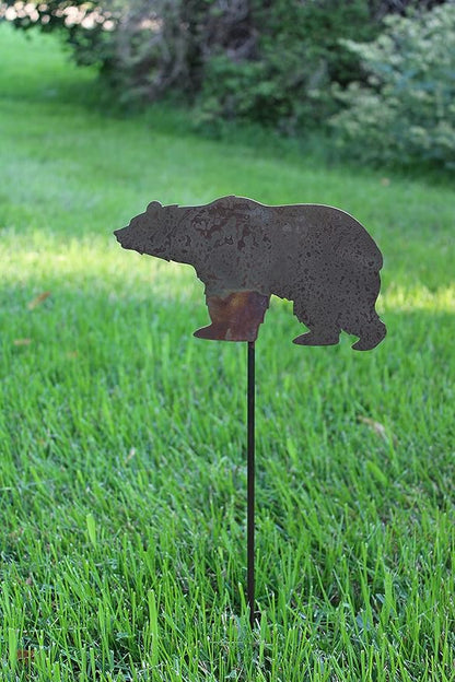 Animal Wildlife Style Steel Rustic or Powder Coated Metal Yard Stake (Bear 20" Tall, Naturally Rusted)