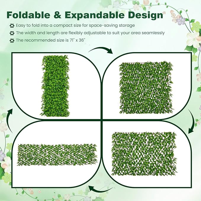 Giantex Expandable Fence Privacy Screen - Decorative Faux Green Eucalyptus Fencing Panel for Balcony, Artificial Hedges with PE Leaves and Willow for Outdoors Garden Patio Deck Apartment, 1 Pack