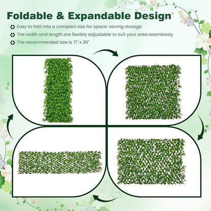 Giantex Expandable Fence Privacy Screen - Decorative Faux Green Eucalyptus Fencing Panel for Balcony, Artificial Hedges with PE Leaves and Willow for Outdoors Garden Patio Deck Apartment, 1 Pack