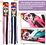 NOVWANG 2 Pcs Day of The Dead Windsocks, Dia de Los Muertos Wind Socks Day of The Dead Hanging Windsock Flag Decoration for Garden Yard Porch Backyard Patio Decor
