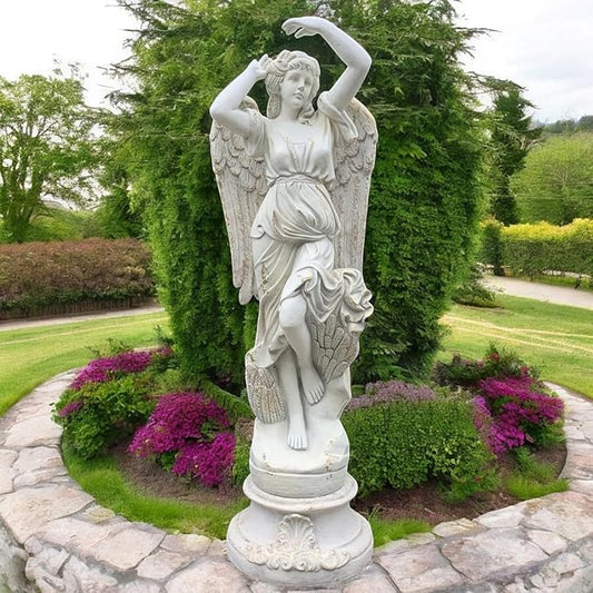 Zaer Ltd. 65" Tall Graceful Magnesium Angel Statue in Antique Grey Distressed Finish Antique Classical Design (Farrah)