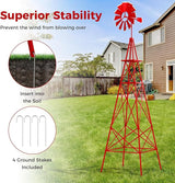 Tangkula 8.3FT Windmill Yard Garden Metal Ornamental Wind Mill Weather Vane Weather Resistant (Red)