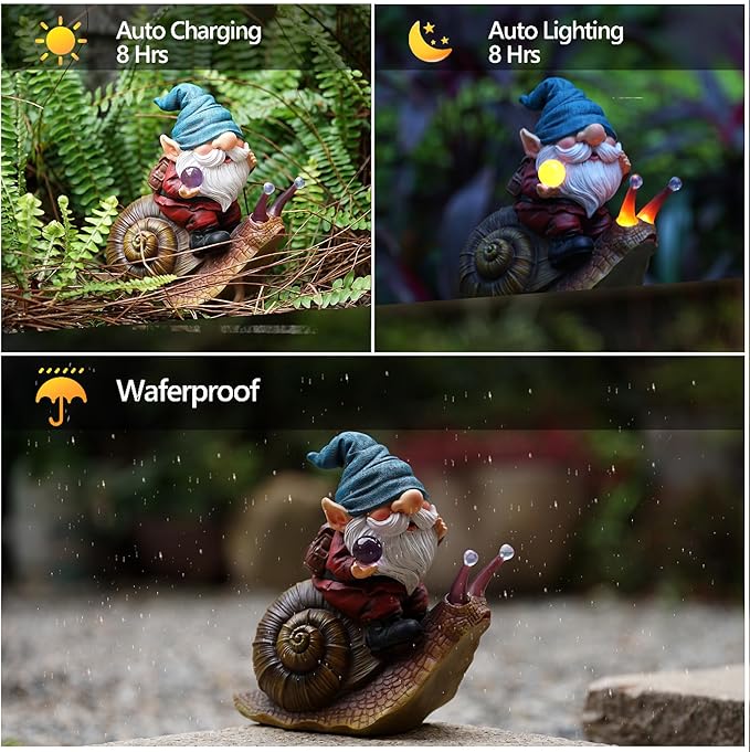 Gnome Garden Decor Statue Solar Gnomes Decorationsfor Yard with Lantern Light Outdoor Decorations forBirthday Patio Mom Gift