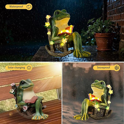 Solar Miniature Frog Garden Statues - Christmas Decorations Gift Frogs Statue Decor, Art Outdoor Figurine Lights for Patio Yard Balcony Lawn, Unique Housewarming Birthday Gifts for Women Mom Family