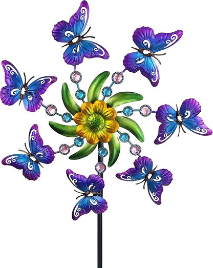 COOZZYHOUR 39" Butterfly Wind Spinner for Yard and Garden Stake,Outdoor Metal Windmill,Single Direction Wind Sculptures, Kinetic Windmills for Garden Decorations.