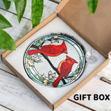 6" Cardinal Bird Stained Glass Suncatchers Art Glass Birds and Flowers for Sun Catcher Indoor Window Gifts for Nature Floral Bird Lovers Women Mom Friend Painted Panel Décor BIRD-02B-SG6
