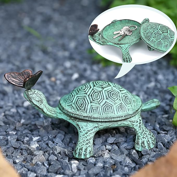 9”L Cast Iron Turtle Key Hider ，Hidden Key Holder for Outside ，Outdoor Hidden Key Holder