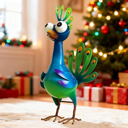 Ratuor Metal Peacock Statue Garden Decor Cartoon Peacock with Bobbling Eyes Yard Art Lawn Patio Decoration Outdoor Sculpture for Housewarming Birthday Wedding