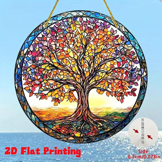 Tree of Life Suncatcher 7.87 Inch Sun Catcher Window Hanging Acrylic Stained Glass Suncatchers for Windows Decorations Indoor Outdoor for Home Garden Wedding，Housewarming Gift for Mom