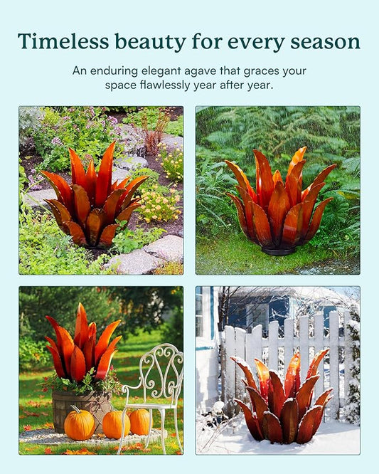 Large Metal Agave Plant Decor - 25.5" H Hand Painted Country Garden Sculpture, Home & Outdoor Metal Agave Yard Art Decor, Patio Lawn Ornament Ideal Gift for Family & Friends