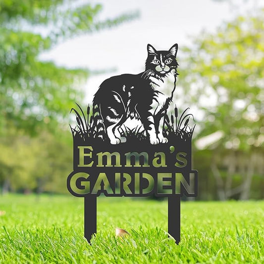 Personalized Cute Cat Kitten Metal Garden Sign,Custom Yard Sign With Stake,Outdoor Garden Décor,Pet Cat Lawn Garden Decorated Statue,Cat Sympathy Yard Metal Sign,Cat Lover Gifts Kailyard Plaque.