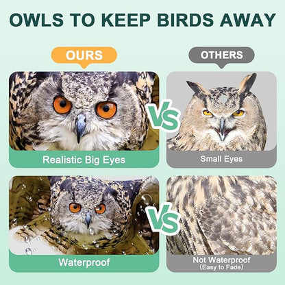 Owls to Keep Birds Away: 4Pcs Fake Owls with Reflective Tape for Garden Patio, Bird Scare Reflective Hanging Decoration to Keep Birds Pigeon from Windows Tree Garden