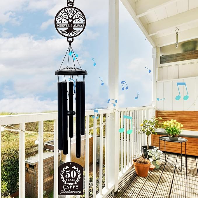 50th Anniversary Wedding Gifts for Couple,37" Golden Wedding Anniversary Wind Chimes, Unique 50 Years Marriage Keepsake for Parents Grandparents Wife Husband Friends (Tree of Life)