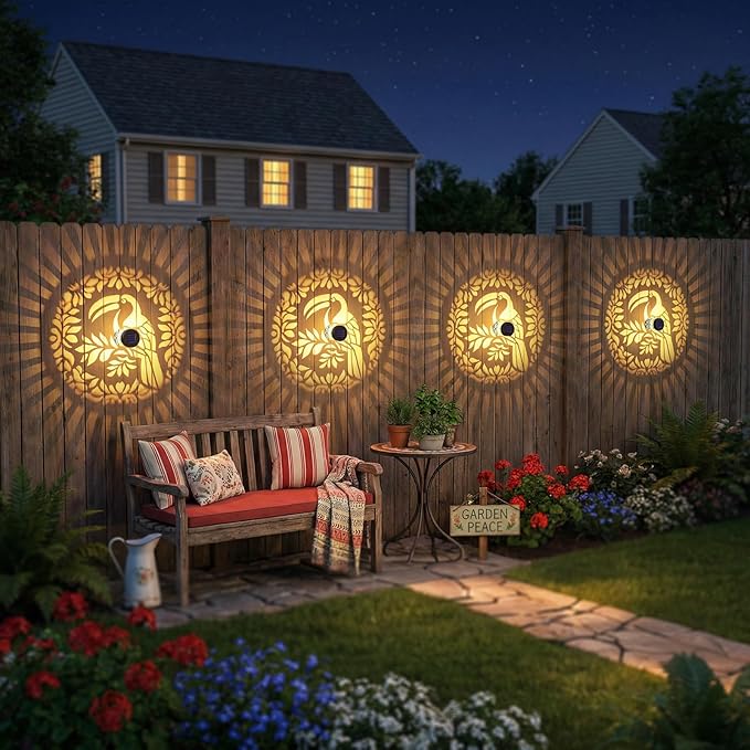 Gardsee Solar Fence Lights Outdoor 2 Pack Deck Step Wall Lights Butterfly Metal Waterproof LED Warm Yellow Light for Garden Post Patio Backyard Yard Decor (Black 6)