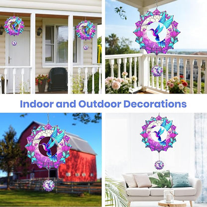 MXJSUA Hummingbird Wind Spinners for Indoor Outdoor Garden Decoration, 12 Inch Hummingbird Stainless Steel Hanging Wind Spinners Ornaments Crafts for Gifts