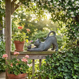 Cat Garden Statues Outdoor Cat-Figurines - Home Garden Decor 16 x 6 x 9.5 inch Resin Cats & Bird Playing Sculpture Statue for Farmhouse Outside Backyard Lawn Gift for Kitten Lovers Newman House Studio