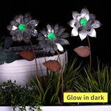 Floral Garden Stake Glow in Dark Outdoor Plant Pick Cute Metal Flower Stick Art Ornament Decorate for Lawn Yard Patio,3 Set