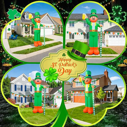 12Ft Giant St. Patrick's Day Blow Up Inflatable Leprechaun Takes a Beer St Patricks Day Inflatable Yard Decorations St Patricks Blow Up Inflatable for Outdoor Garden Lawn Party(with Drawstring Bag)
