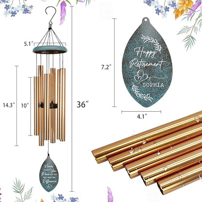 ASTARIN Personalized Happy Retirement Gift 2026, Produced in USA Retirement Wind Chimes for Women Men, 35" Large Deep Tone Wind Chime Retire Gifts for Teacher Co-Workers Boss Husband Friends Parents