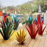 Juesi Metal Agave Plants for Outdoors, Garden Sculpture Metal Arts for Yard Lawn Patio (10.6" X 2.5", Silver)