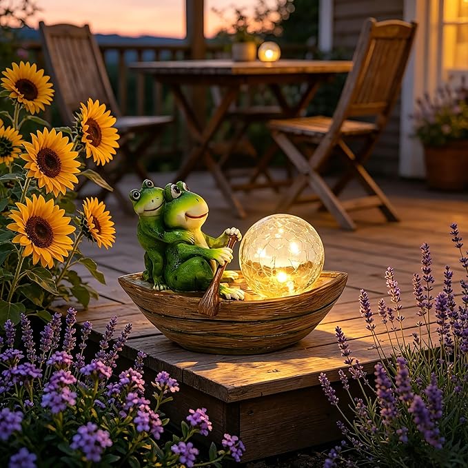 Rezpuao Garden Statue of Frog,Garden Decor Frog Figurine,Frogs Outdoor Statue,Solar Decor for Patio,Balcony,Yard,Lawn Ornament
