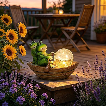 Rezpuao Garden Statue of Frog,Garden Decor Frog Figurine,Frogs Outdoor Statue,Solar Decor for Patio,Balcony,Yard,Lawn Ornament