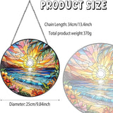 Beach Sunset Sun Catcher Stained Glass Window Hanging 9.8'', Beach Lovers Gifts for Women Kitchen Decor Landscape Decoration for Home Garden Housewarming Gifts