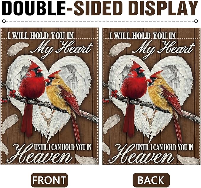 Dyrenson Christian Memorial Cardinal Decorative Garden Flag, Religious Red Birds Angel Wings Heart Cemetery Yard Outside Home Decoration, Farmhouse Burlap Outdoor Small Decor Double Sided 12 x 18