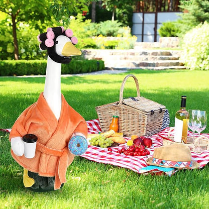 Porch Goose Statue Outfits Set Porch Goose Clothes with Wide Hat Costumes for 23" Plastic Statue Patio Yard Garden Lawn Outdoor Decoration(Orange,Coffee Cup)