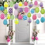 Yunlly 30 Pcs Easter Egg Decorations Outdoor Easter Tree Hanging Yard Signs 2 Size Colorful Egg Shaped Double Sided Plastic Slices Ornaments for Tree Porch Lawn Yard Outside Spring Party Decor