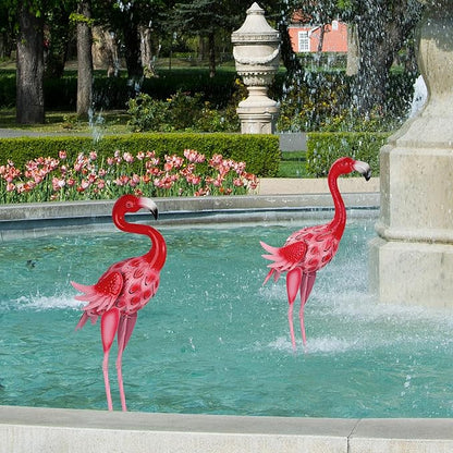 XONOR Metal Garden Flamingo Statues and Sculptures, Set of 2 Pink Outdoor Metal Flamingos Bird Art for Home Yard Patio Lawn Backyard Porch Decorations