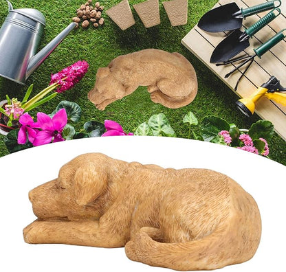 Hapivida Dog Garden Statue, 5.5in Mini Puppy Garden Memorial Stone Sleeping Dog Statue Decor Outdoor Resin Realistics Sculptures Gift Yellow
