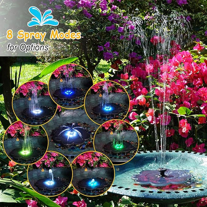Solar Fountain, Upgrade Lucky Flower 3.5W Solar Bird Bath Water Fountain with Lights, and 2000mAh Battery, Solar Powered Hummingbird Fountain Pump with 7 Nozzles, 4 Fixed Pipes for Garden