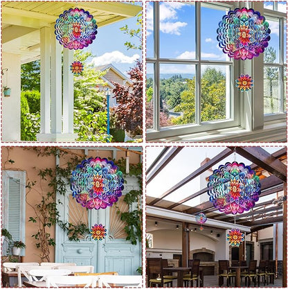 Rngmsi Mandala Wind Spinners Outdoor Garden Decor for Outside, 3D Metal Wind Spinner Hanging Decor Kinetic Art for Yard, 12 Inches Stainless Steel Hanging Mandala Gifts for Women