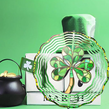 St. Patricks Day Wind Spinner-Outdoor Hanging Decorations Green Clover Shamrock Wind Spinners for Yard and Garden Stainless Steel Windspinners for Outside Hanging Ornament Gifts for Friends Neighbors