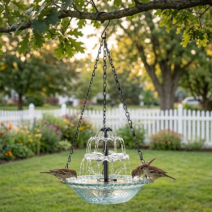 Solar Cascade Hanging Bird Bath Fountain, 2026 New Solar Fountain for Bird Bath Hanging Solar Bird Bath Fountain with Solars Pump & Bowl Decorative Garden Yard Patio (White)