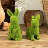 Easter Rabbit Decoration Horticulture Green Flocking Moss Sculpture Decoration Desktop Living Room Garden Easter Gift (Small 2PCS Standing+Sitting)