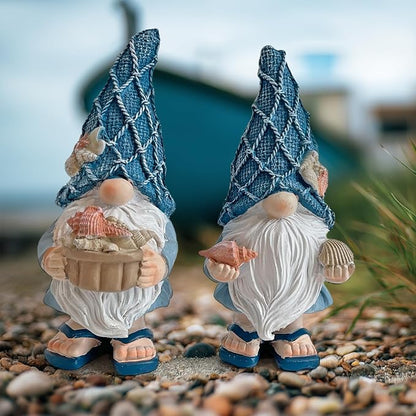 LIFFY Garden Gnomes Statues Outdoor Funny Garden Decor Indoor Resin Beach Gnome Sculpture Ocean Gnomes for Beach, Patio, Lawn, Yard, Porch, Bookshelf Gifts (Blue and White)