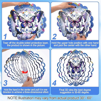 Wind Spinners Outdoor Butterfly，3D Wind Spinner Birthday Gifts for Women Mom Wife Grandma,12 inch Hanging Wind Sculptures Wind Spinner for Yard and Garden