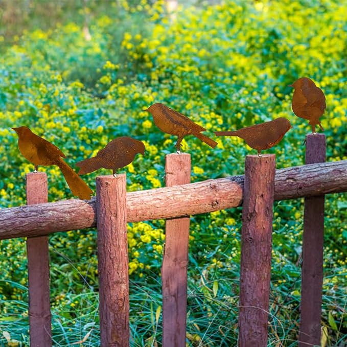 Rusty Bird Silhouette with Rusty Patina Birds Decoration Lifelike Metal Birds Garden Ornaments Silhouette Simulation Bird Figurine Rustic Outdoor Patio Yard Adornment (Silhouette)
