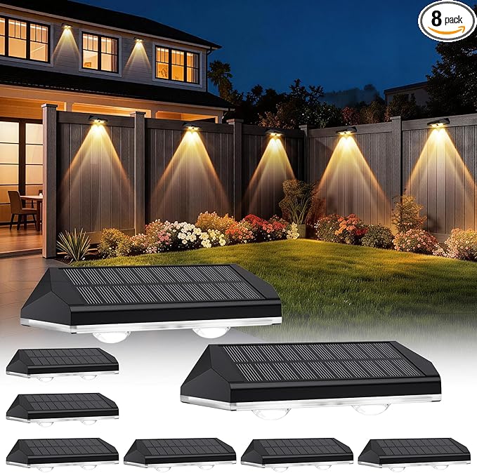 AUDLES Solar Fence Lights Outdoor, 3 Modes Warm/Neutral/Cool White Fence Lights Solar Powered for Outside, IP65 Waterproof, 60 Lumens Solar Light for Step, Pathway, Garden, Deck, Stairs - 8 Pack