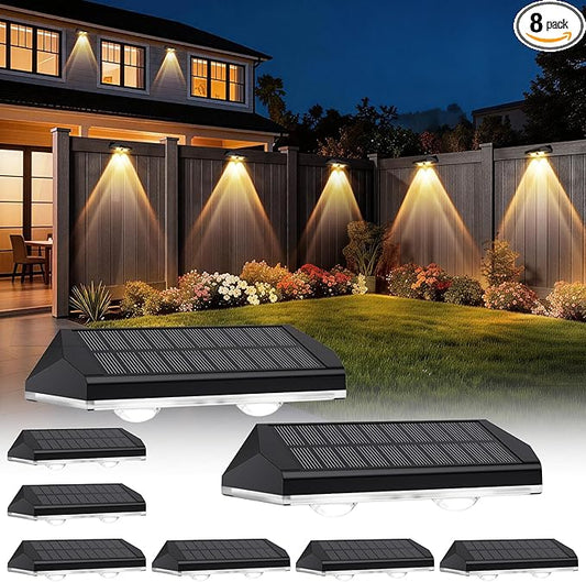AUDLES Solar Fence Lights Outdoor, 3 Modes Warm/Neutral/Cool White Fence Lights Solar Powered for Outside, IP65 Waterproof, 60 Lumens Solar Light for Step, Pathway, Garden, Deck, Stairs - 8 Pack