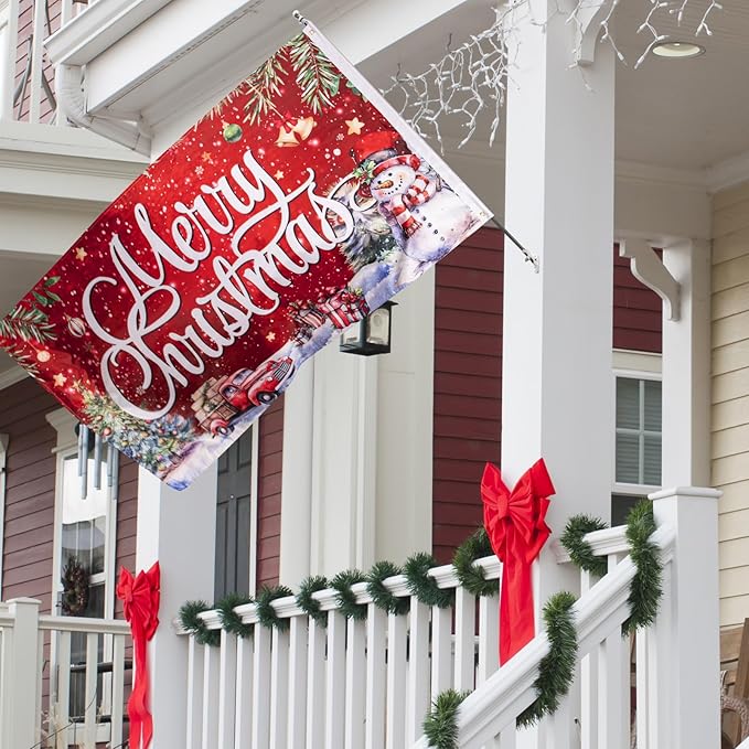Christmas Flag Decoration 3x5 Ft Carnival Garden Banner Outdoor, Yard Flags Double Sided Printed Indoor Home House Decor Party Supplies Yard Sign Background for Photography(Christmas Tree/Truck/Snow)