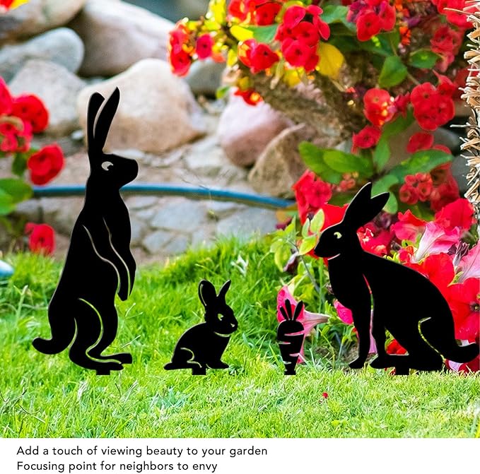 Water Proof Metal Bunny Rabbit Garden Statue with Carrot - Charming Outdoor Decor for Lawn and Courtyard