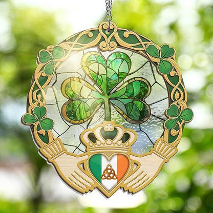 FLAGWIX St Patricks Day Decorations - Saint Patricks Day Decor Double Layered 6 inch Hanging Suncatcher - Irish Shamrock Celtic Cross Home Decoration, Gifts for Women Men, Gifts for Friends